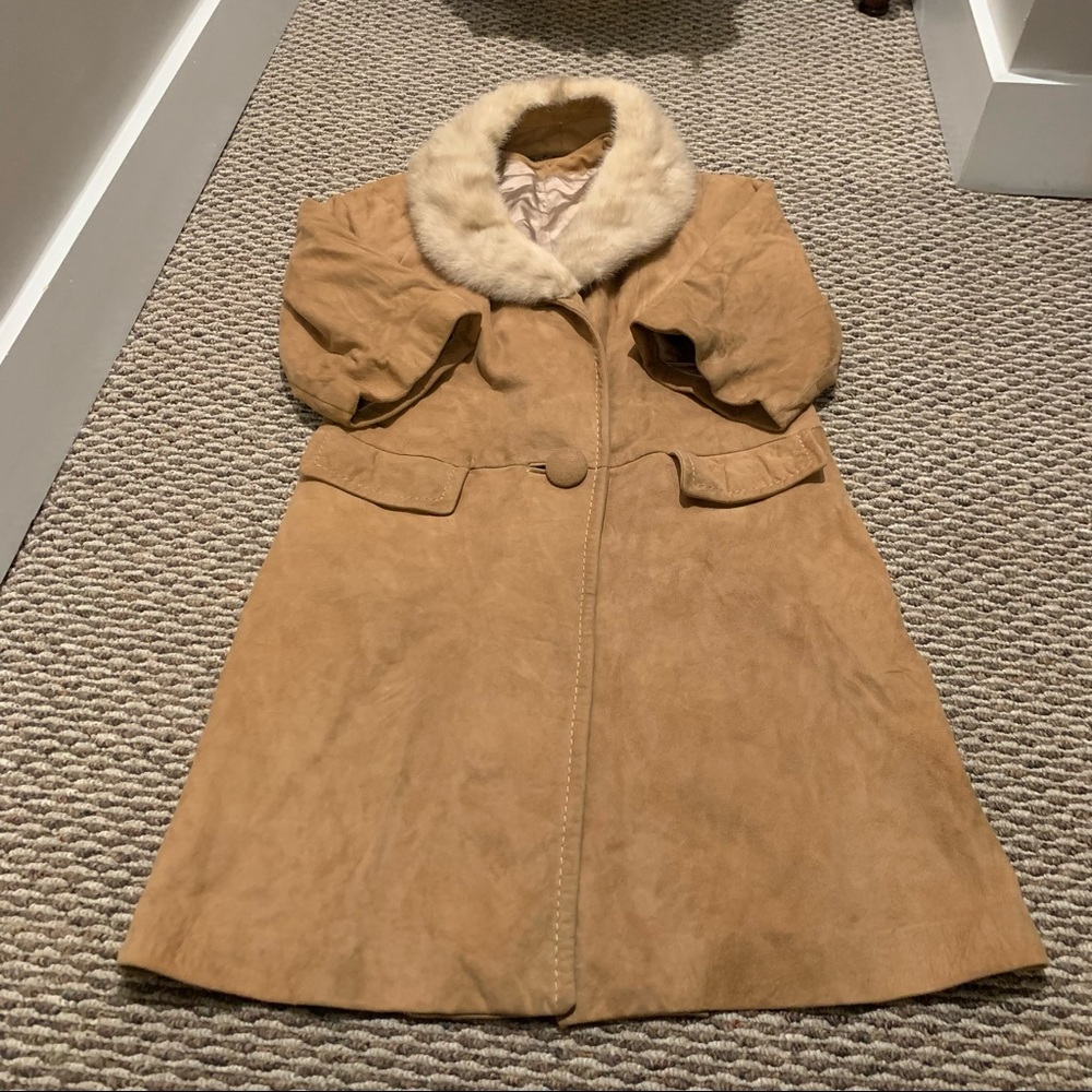 Vintage Leather Suede Jacket Tan Khaki Button Front